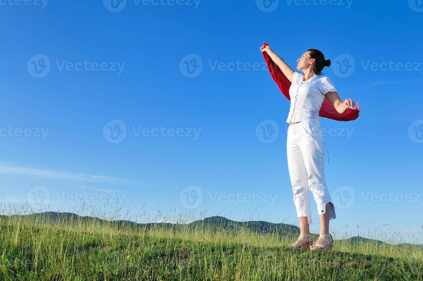 woman meadow scarf photo