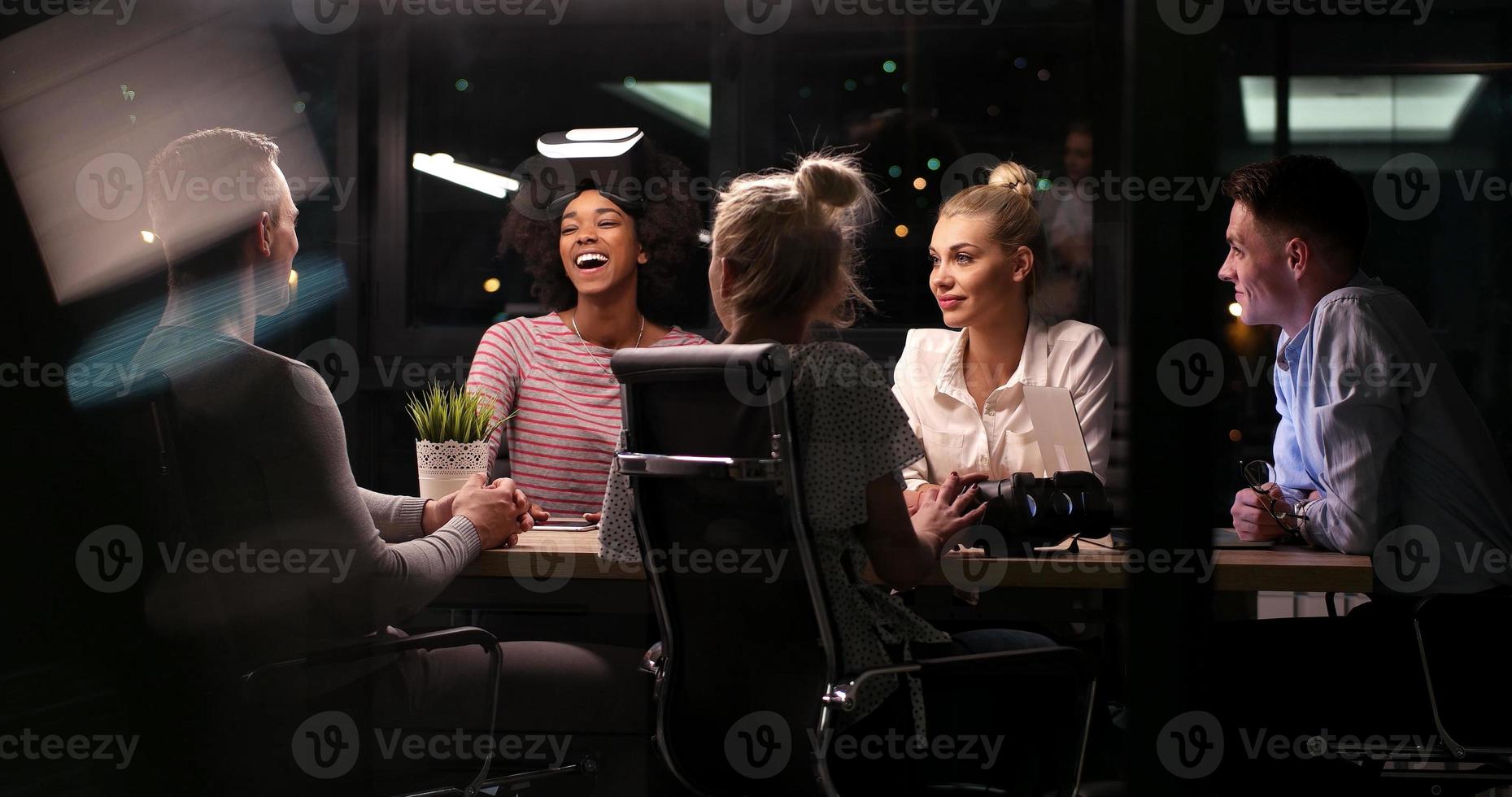 Multiethnic Business team using virtual reality headset photo