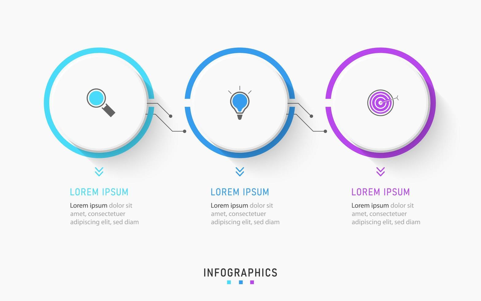 plantilla de diseño de etiquetas infográficas vectoriales con iconos y 3 opciones o pasos. se puede utilizar para diagramas de proceso, presentaciones, diseño de flujo de trabajo, banner, diagrama de flujo, gráfico de información. vector