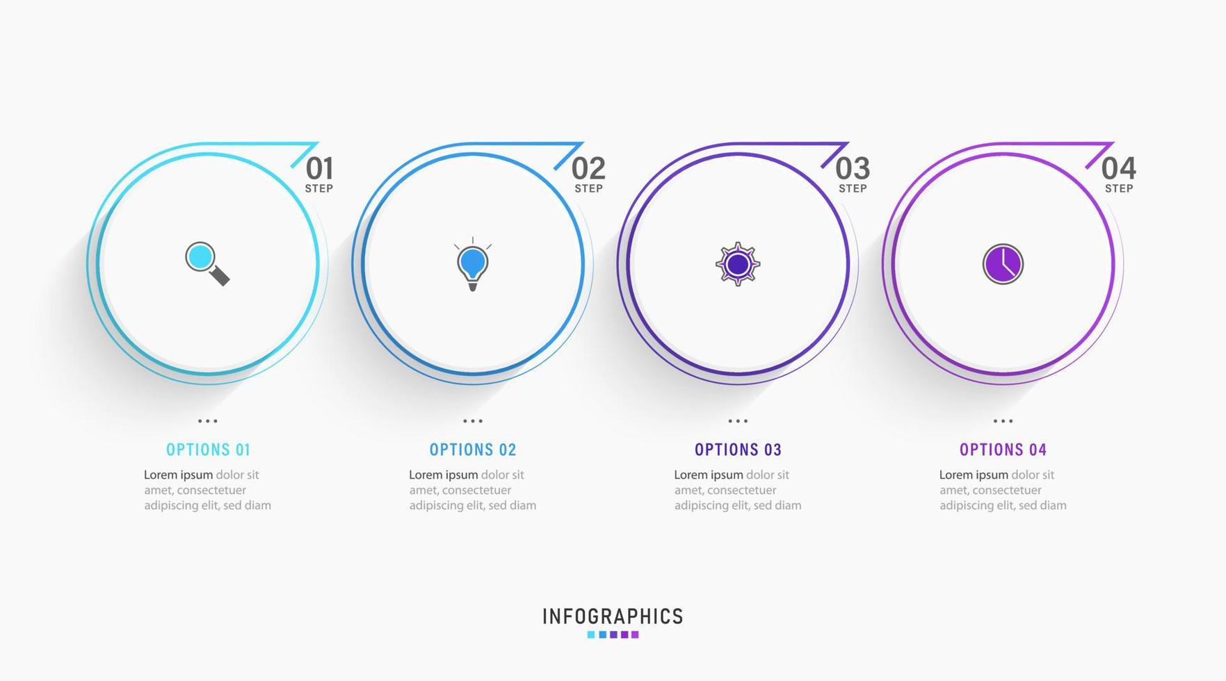 plantilla de diseño de etiquetas infográficas vectoriales con iconos y 4 opciones o pasos. se puede utilizar para diagramas de proceso, presentaciones, diseño de flujo de trabajo, banner, diagrama de flujo, gráfico de información. vector