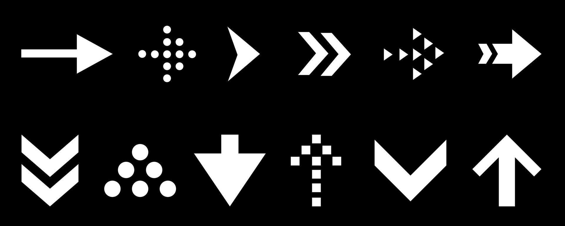 colección de direcciones de flechas blancas y negras vector