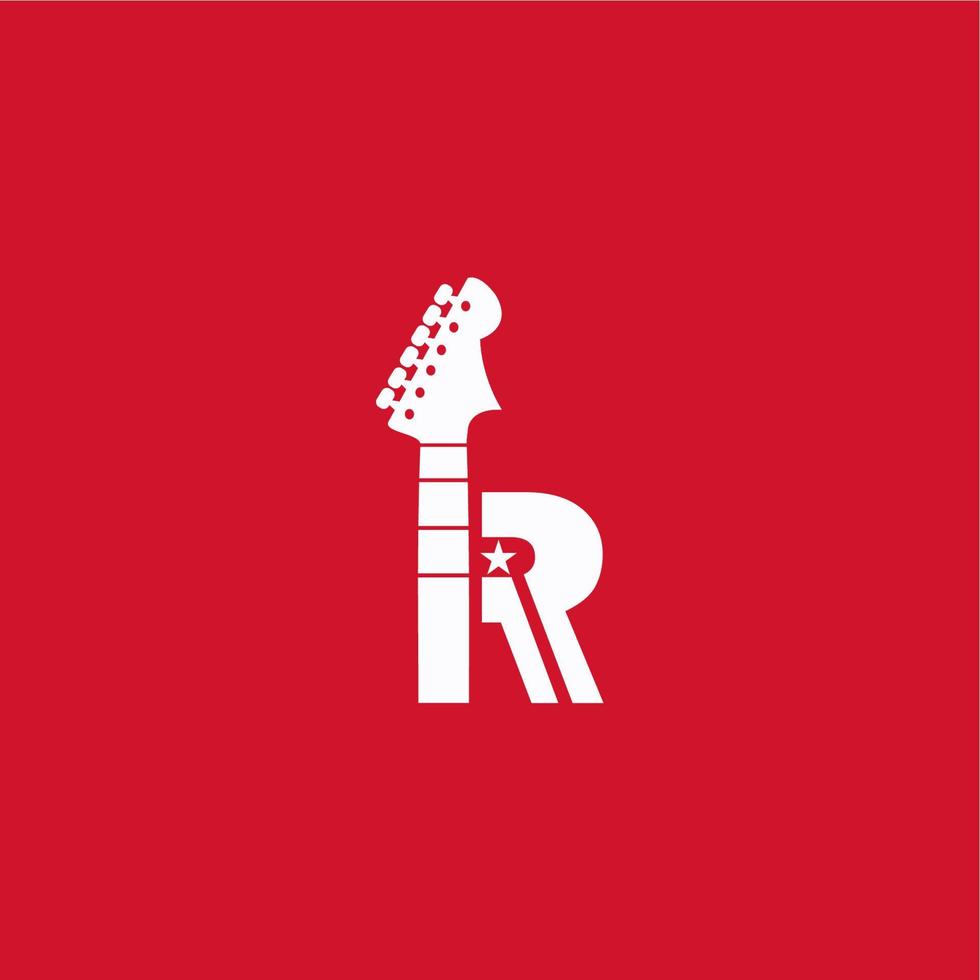 combinación de logotipo de guitarra con letra r vector