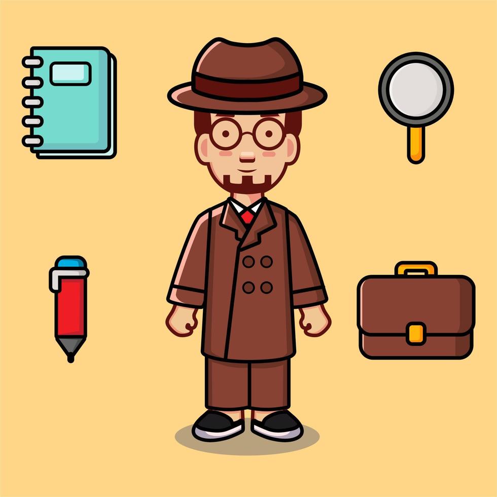 personaje detective con camisa marrón y sombrero vector