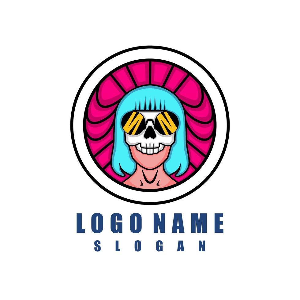 female skull logo with blue hair vector