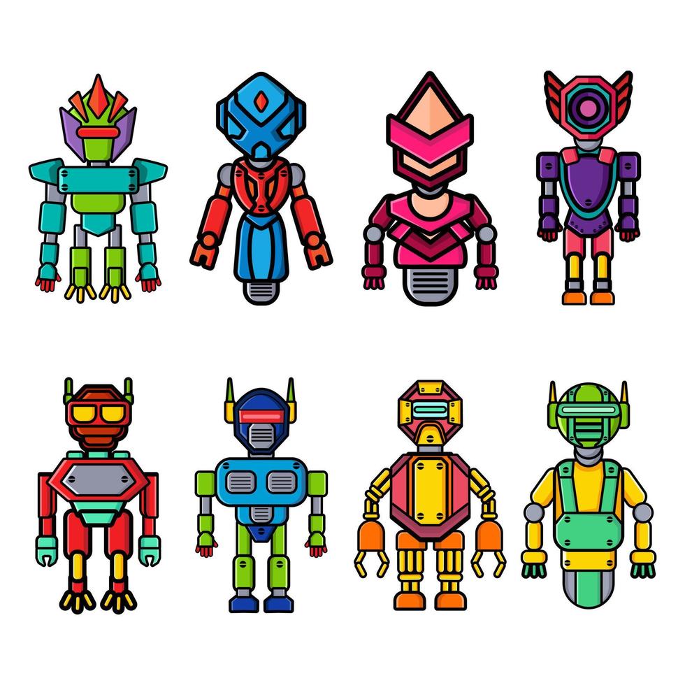 genial colección de ocho tipos de robots vector