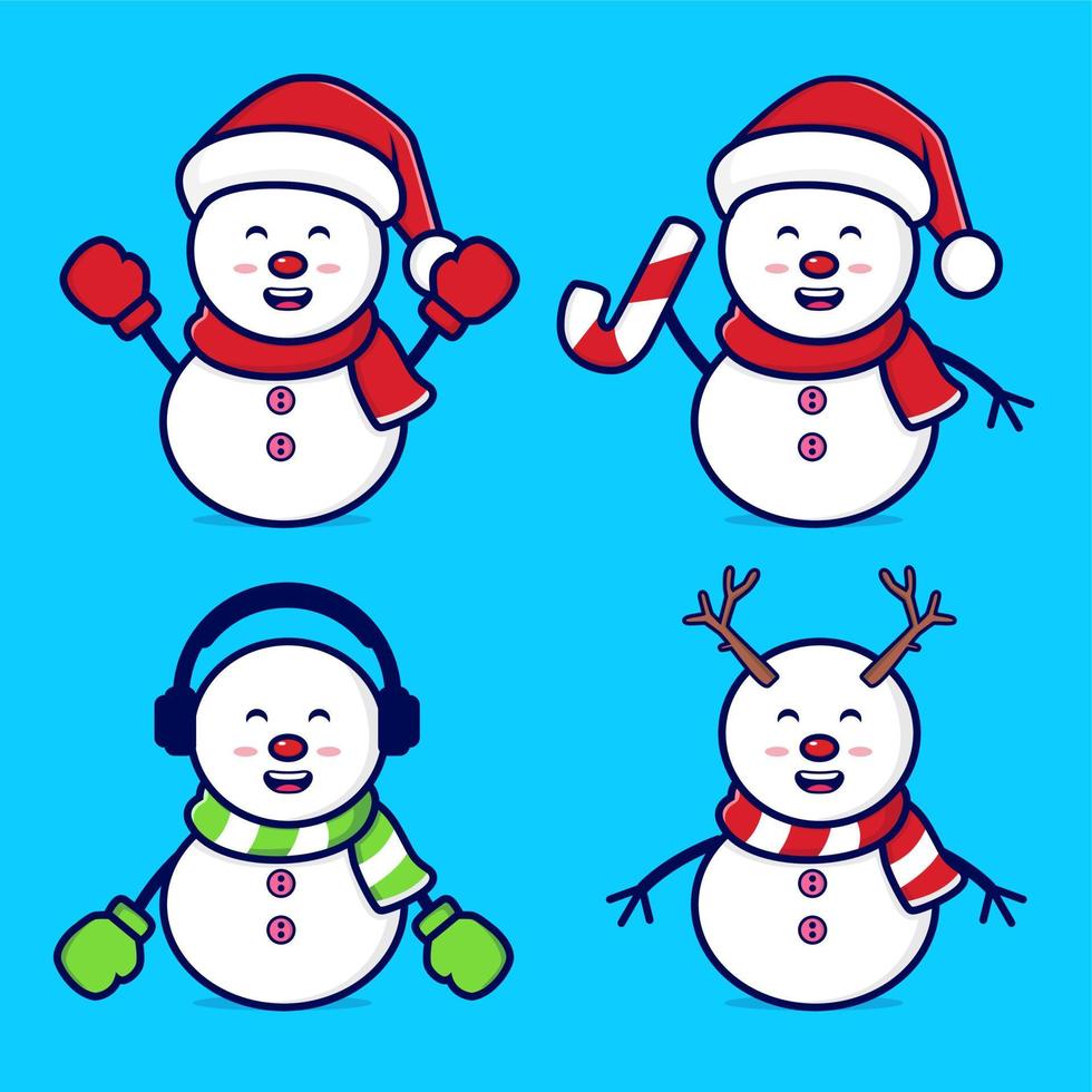 collection of snowman cartoon characters with various poses vector