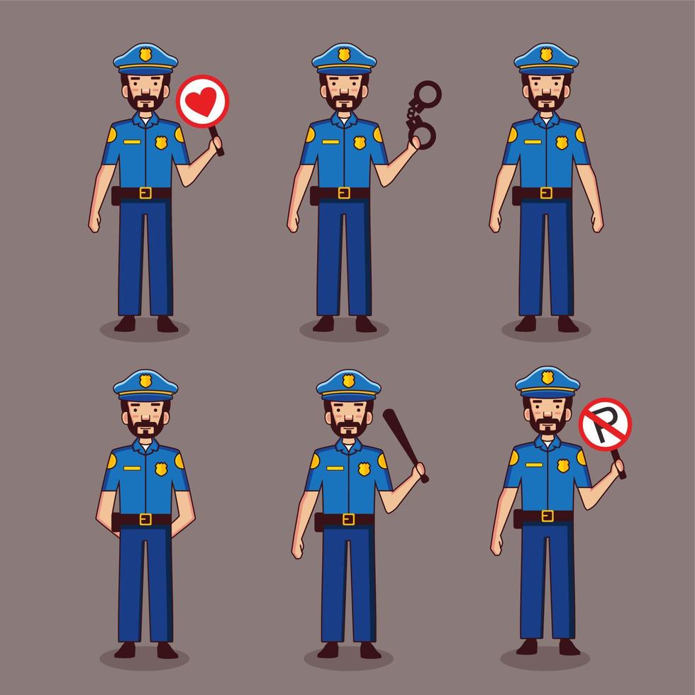 collection of police cartoon characters with various poses vector
