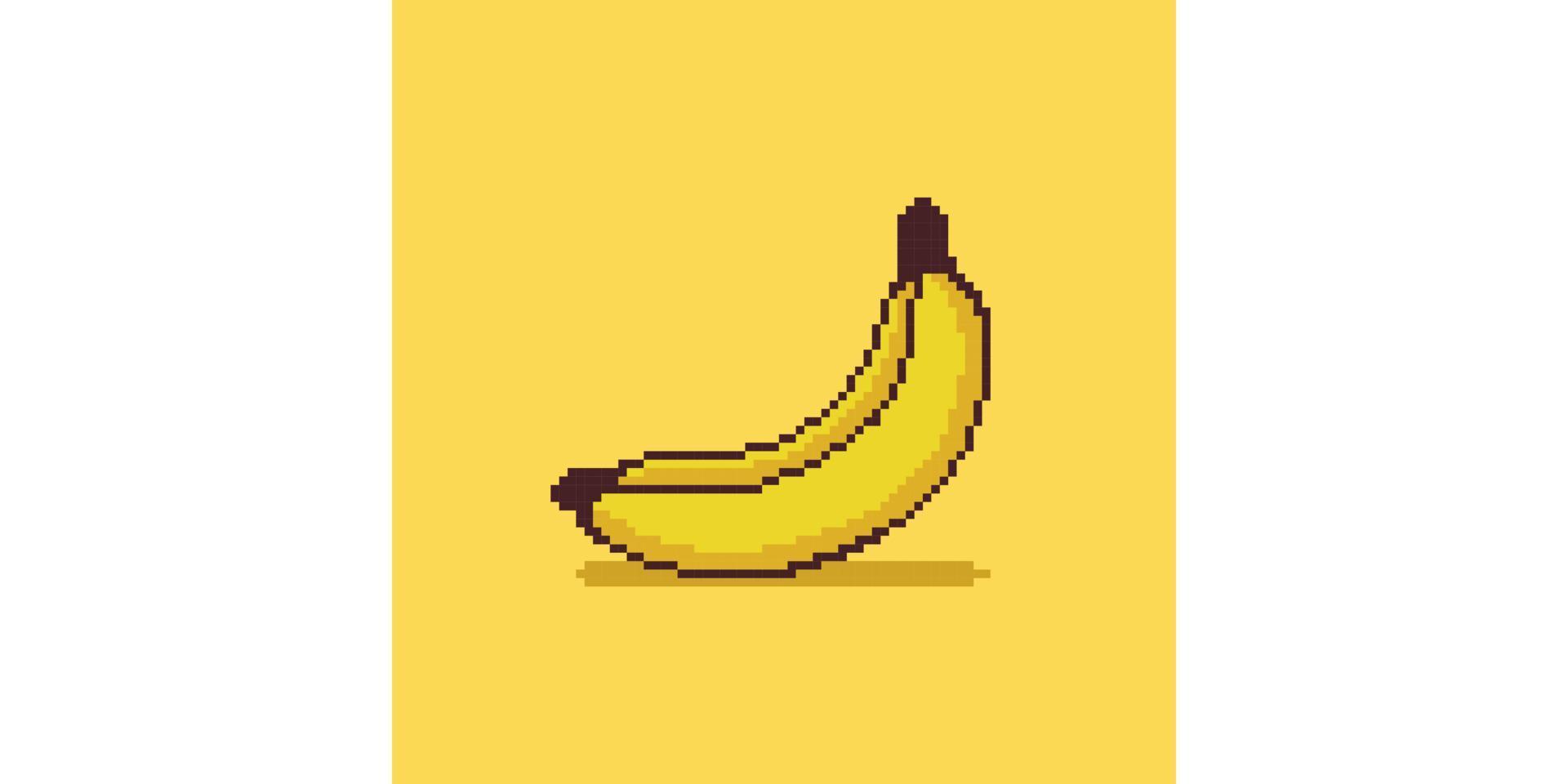 Banana character pixel art on yellow banner background vector