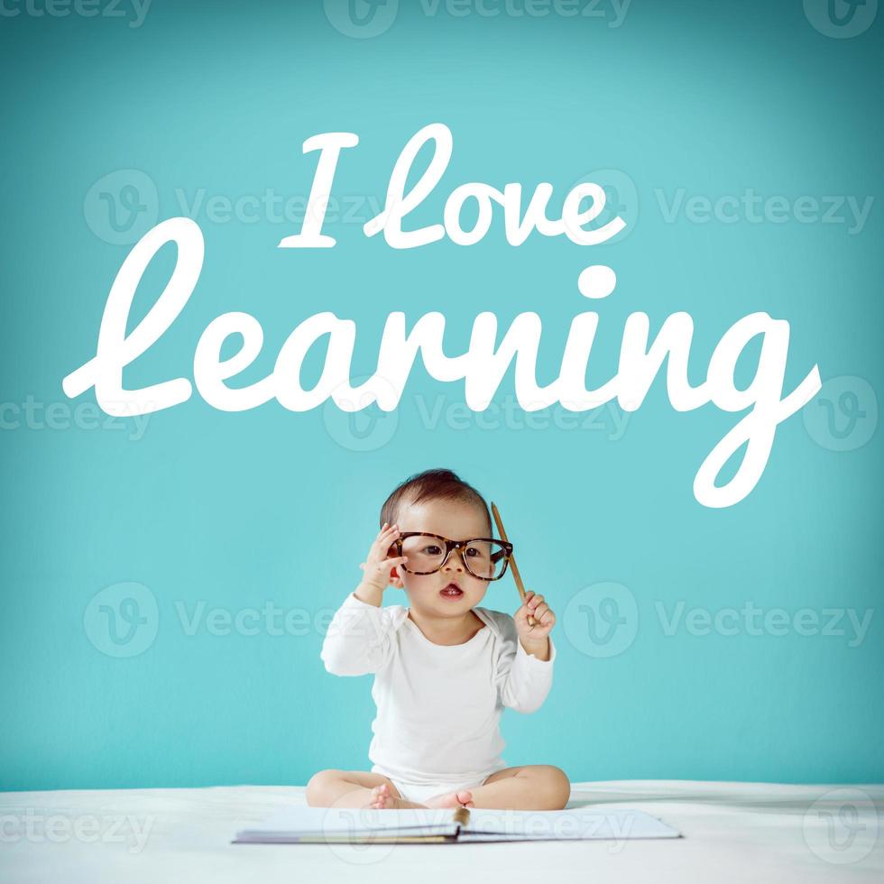 learning, New born and blackboard with I love learning on background, School concept photo