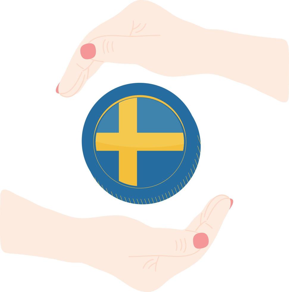 Swedish Flag vector hand drawn flag, Swedish krona vector hand drawn