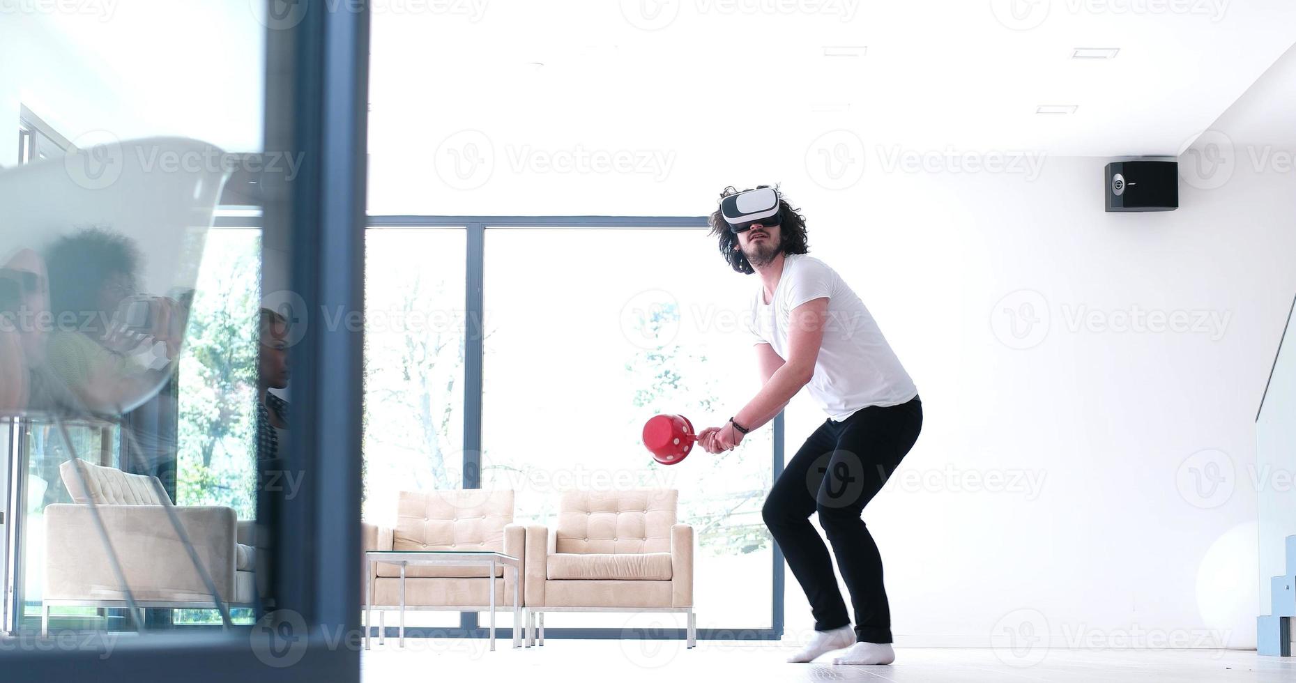 man using VR-headset glasses of virtual reality photo