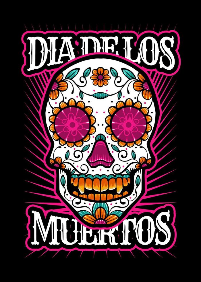 Dia de los muertos, Day of the dead skull, Mexican holiday, festival Vector Japanese Illustration Style Isolated. Editable Layer and Color.