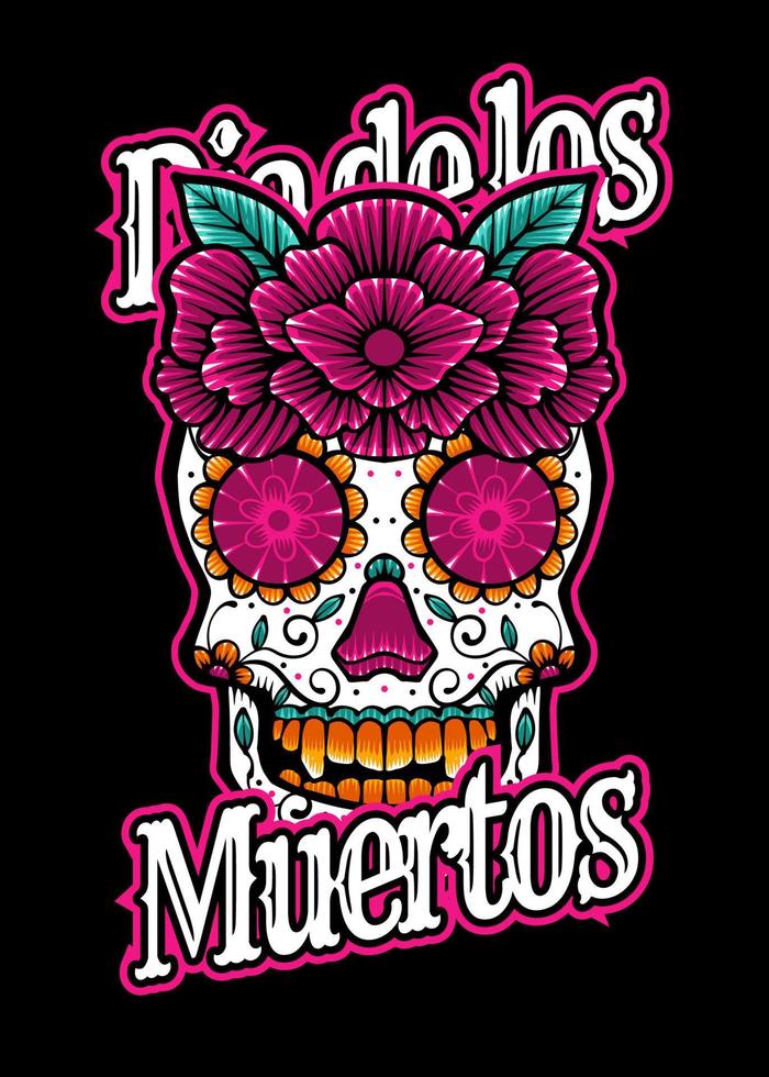 Dia de los muertos, Day of the dead skull, Mexican holiday, festival Vector Japanese Illustration Style Isolated. Editable Layer and Color.