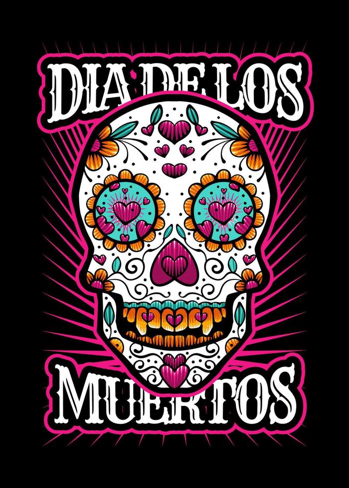Dia de los muertos, Day of the dead skull, Mexican holiday, festival Vector Japanese Illustration Style Isolated. Editable Layer and Color.