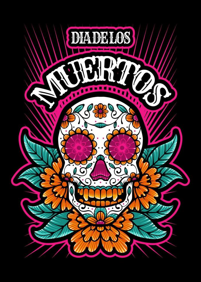 Dia de los muertos, Day of the dead skull, Mexican holiday, festival Vector Japanese Illustration Style Isolated. Editable Layer and Color.