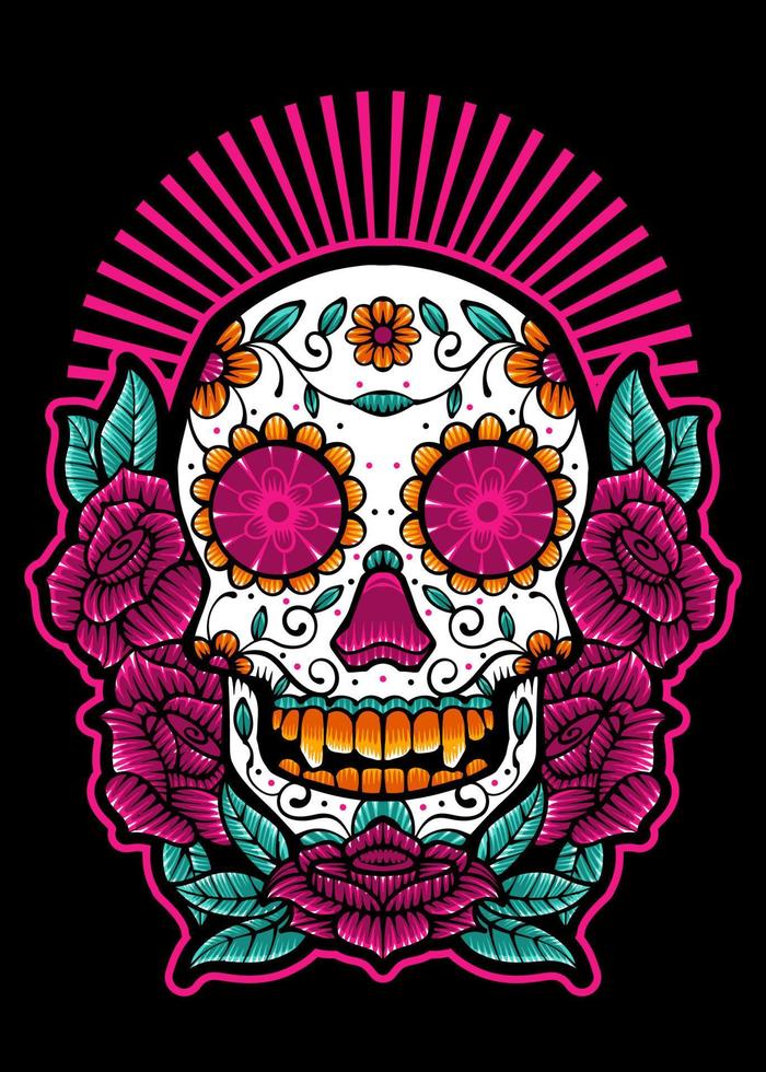 Dia de los muertos, Day of the dead skull, Mexican holiday, festival Vector Japanese Illustration Style Isolated. Editable Layer and Color.