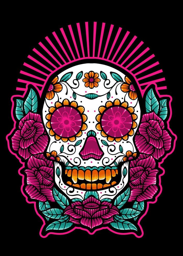 Dia de los muertos, Day of the dead skull, Mexican holiday, festival Vector Japanese Illustration Style Isolated. Editable Layer and Color.