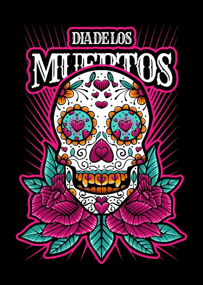 Dia de los muertos, Day of the dead skull, Mexican holiday, festival Vector Japanese Illustration Style Isolated. Editable Layer and Color.