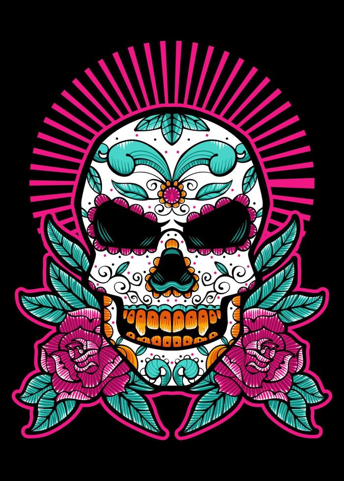 Dia de los muertos, Day of the dead skull, Mexican holiday, festival Vector Japanese Illustration Style Isolated. Editable Layer and Color.