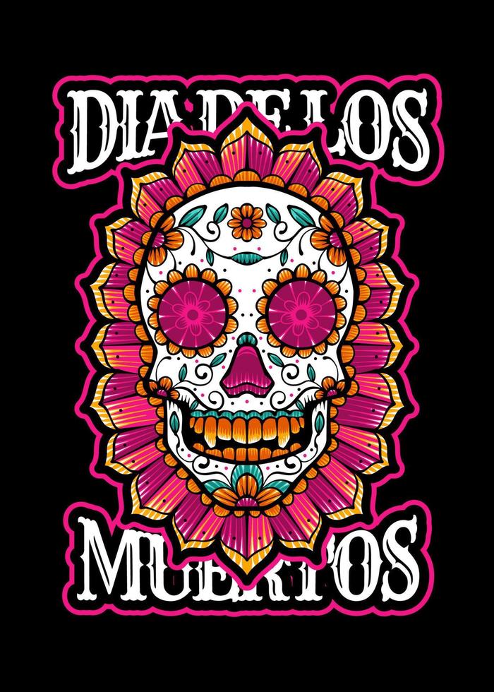 Dia de los muertos, Day of the dead skull, Mexican holiday, festival Vector Japanese Illustration Style Isolated. Editable Layer and Color.