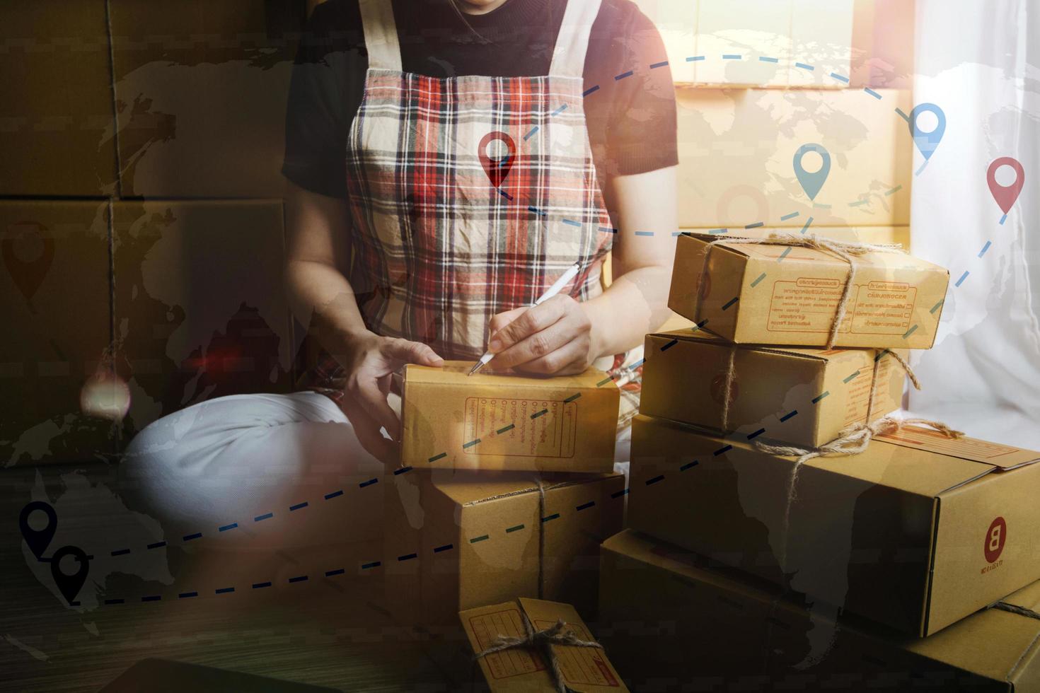 Online sales ideas for work at home. Asian man is answering phone calls. To accept orders from online customers.Very good sale. online Business and E-commerce.Online shop photo