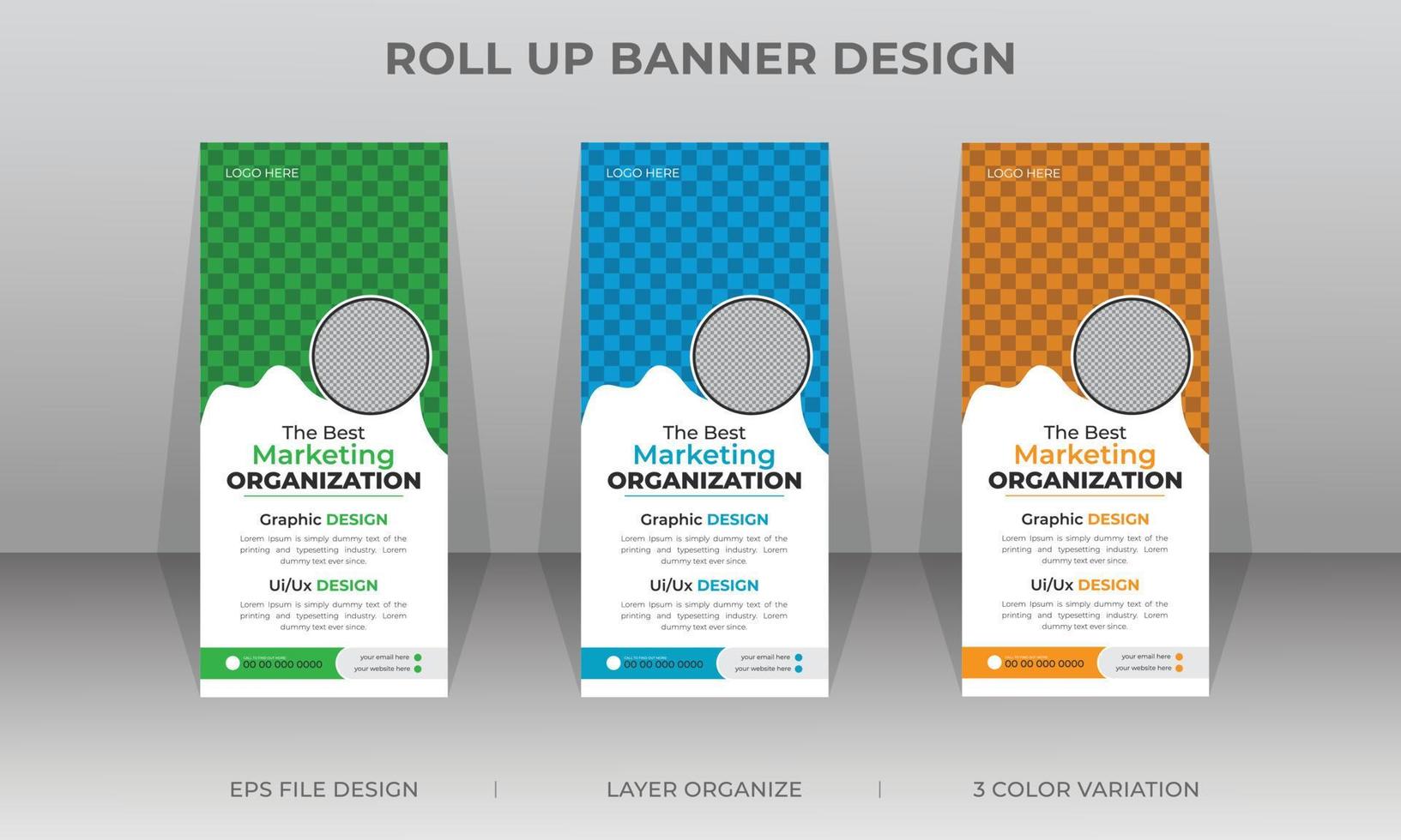 Corporate business roll up, pop up, x-stand, retractable banner templates design vector