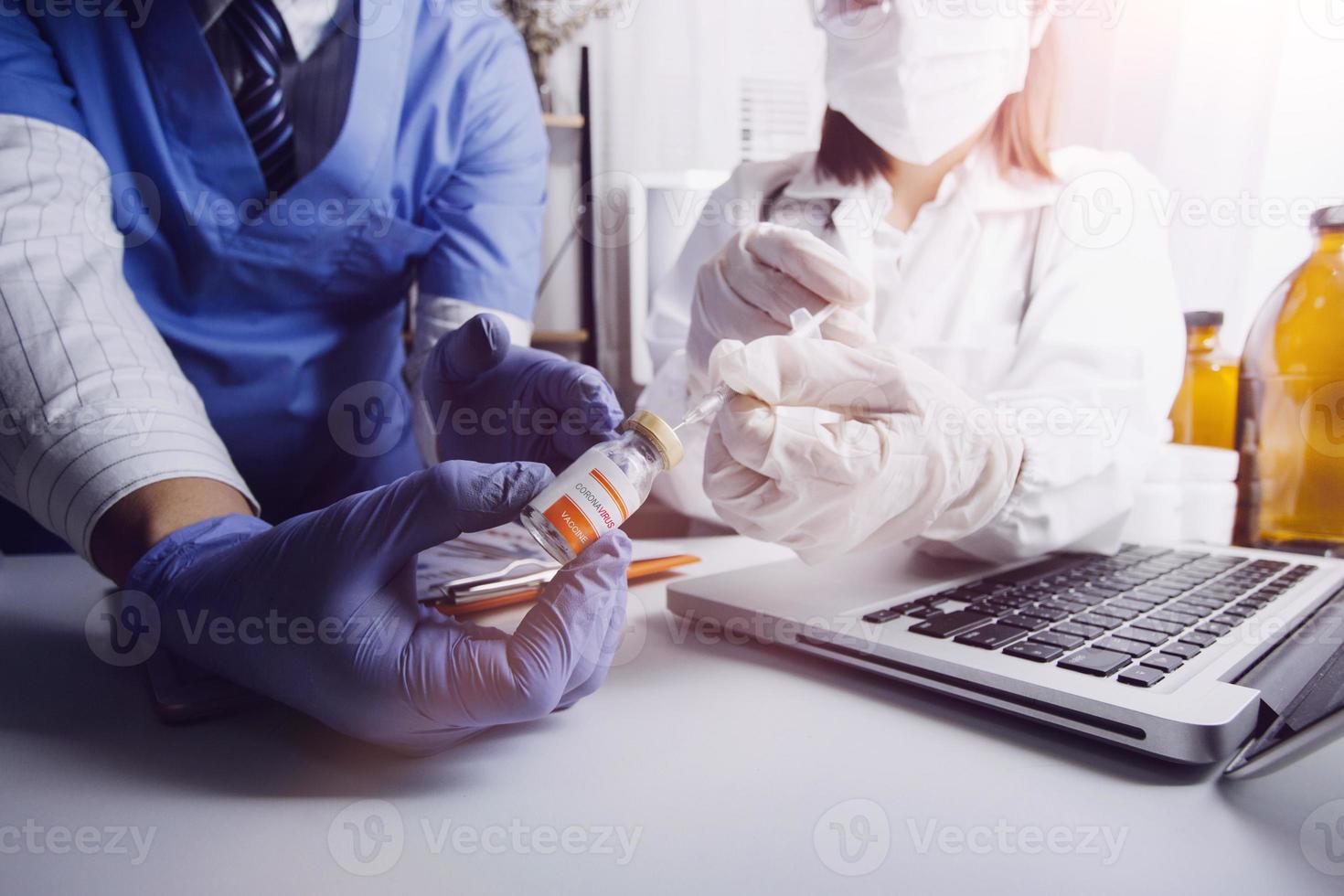Medicine doctor and stethoscope touching icon medical network connection with modern interface on digital tablet in hospital background. Medical technology network concept photo
