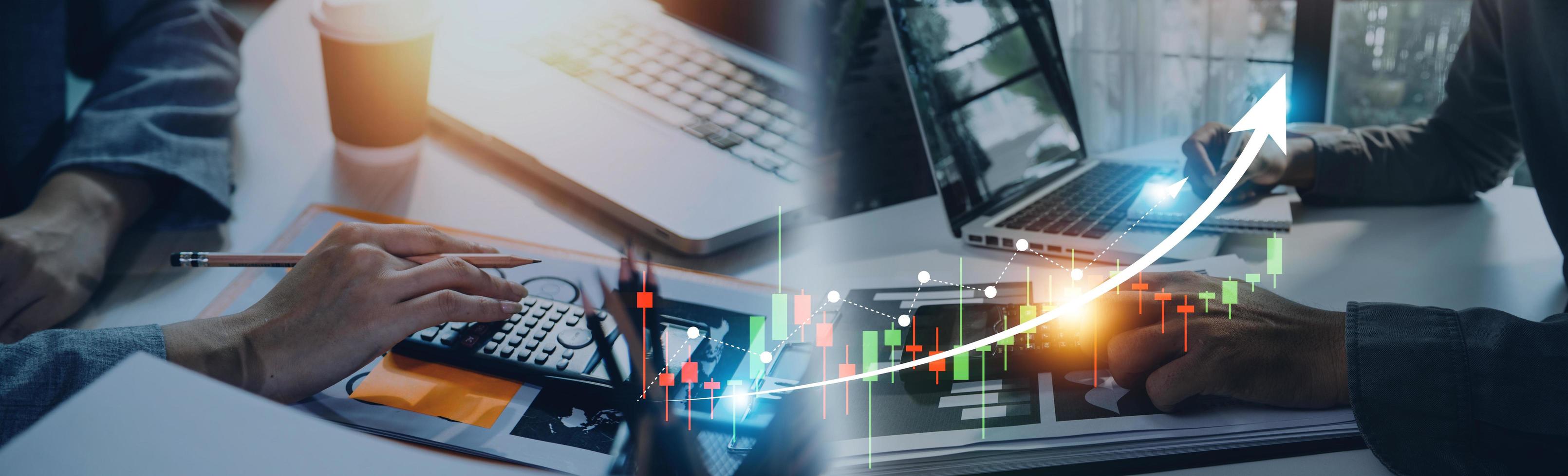 business finance technology and investment trading trader investor. Stock Market Investments Funds and Digital Assets. businessman analyzing forex trading graph financial data. photo