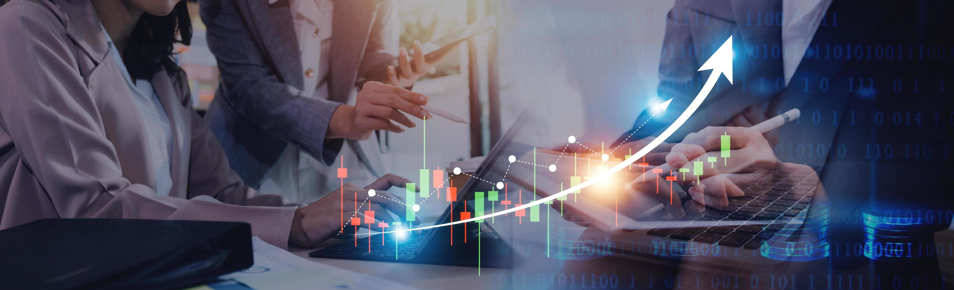 business finance technology and investment trading trader investor. Stock Market Investments Funds and Digital Assets. businessman analyzing forex trading graph financial data. photo