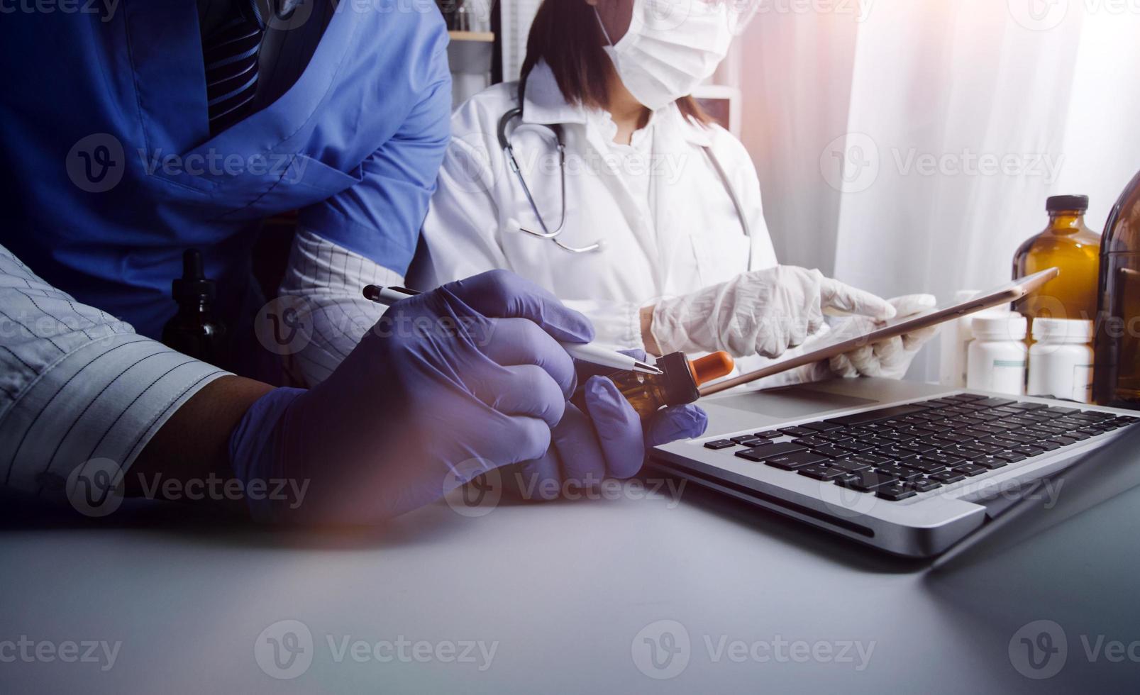 Double exposure of healthcare And Medicine concept. Doctor and modern virtual screen interface. photo