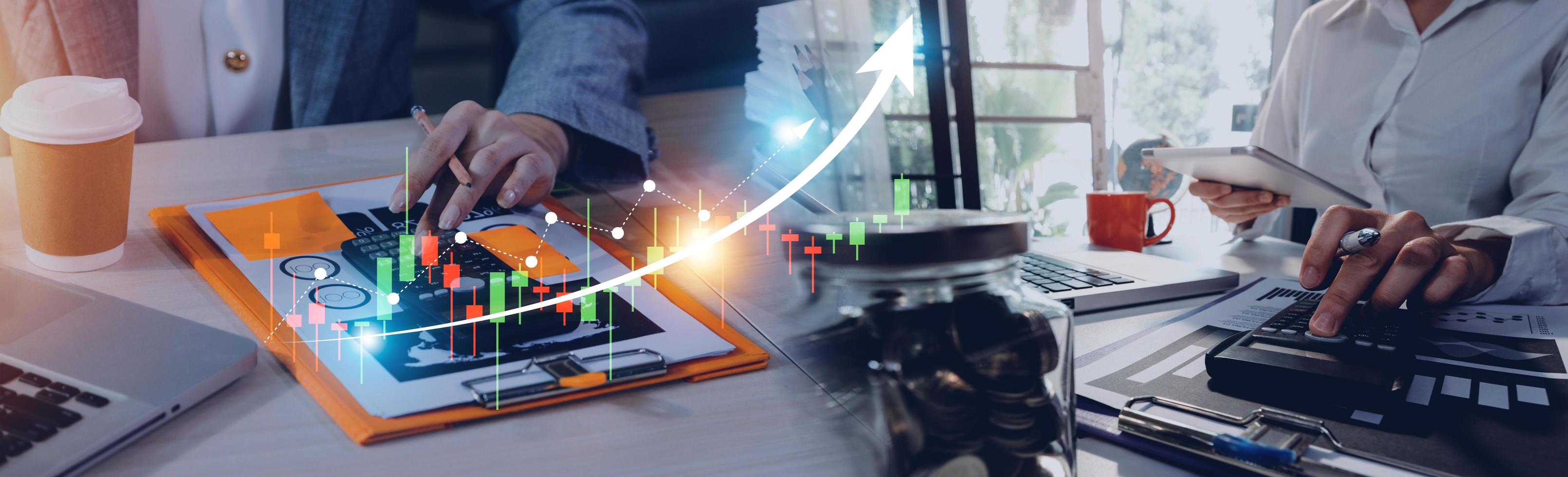 business finance technology and investment trading trader investor. Stock Market Investments Funds and Digital Assets. businessman analyzing forex trading graph financial data. photo