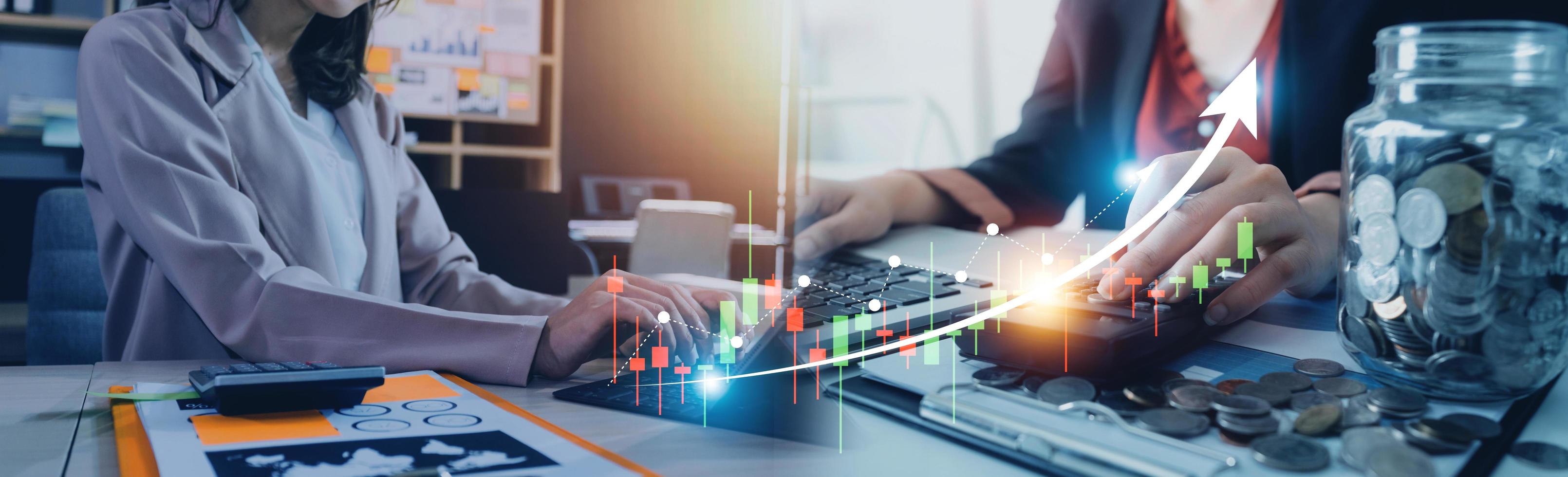 business finance technology and investment trading trader investor. Stock Market Investments Funds and Digital Assets. businessman analyzing forex trading graph financial data. photo