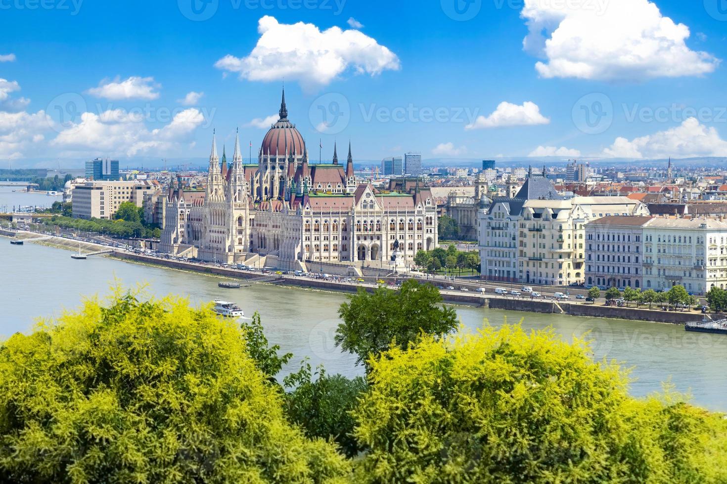 Hungary, panoramic view of the Parliament and Budapest city skyline of historic center photo