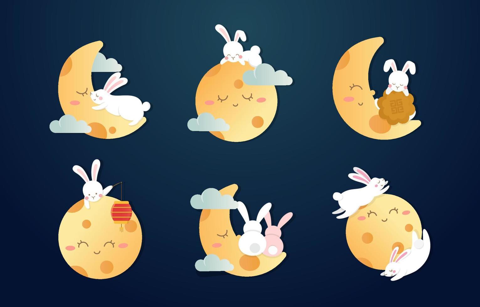 Cute Mid Autumn Moon And Bunny Sticker vector