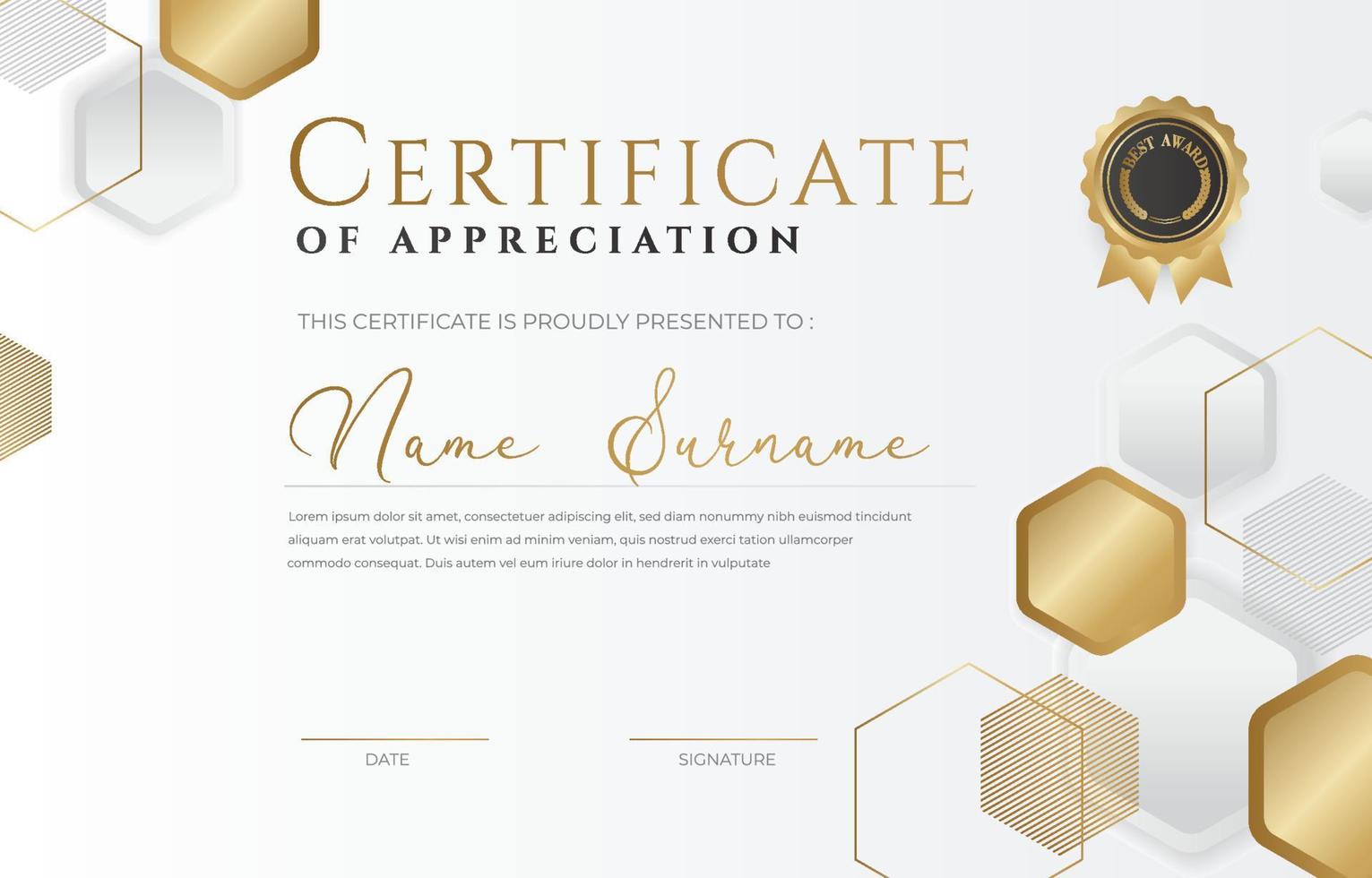 White and Gold Certificate of Achievement Template vector