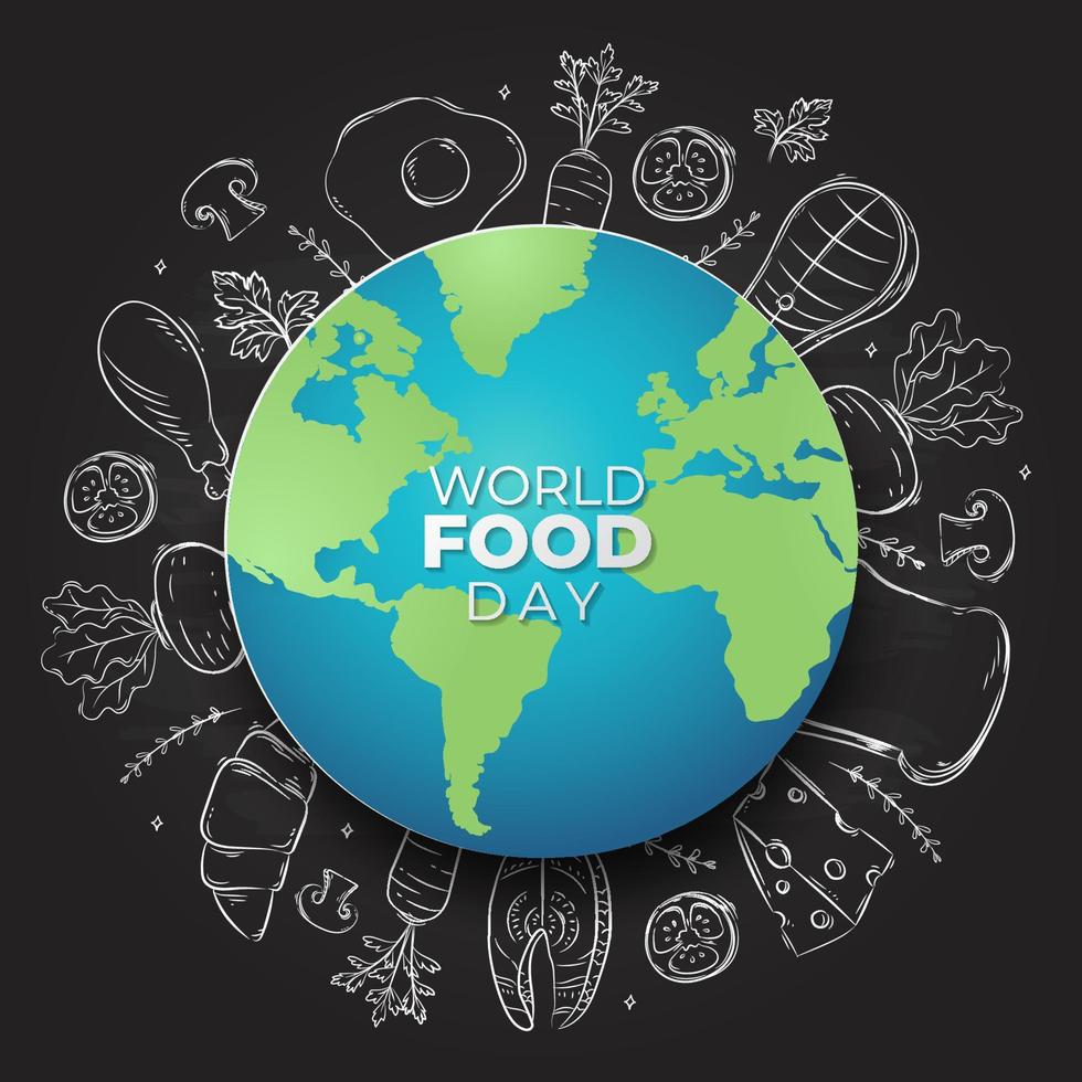 World Food Day with Papercut and Doodle Concept vector