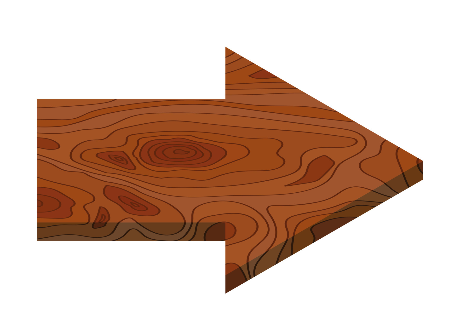 Arrow icon pointing right. Carved from wood in cartoon style, isolated