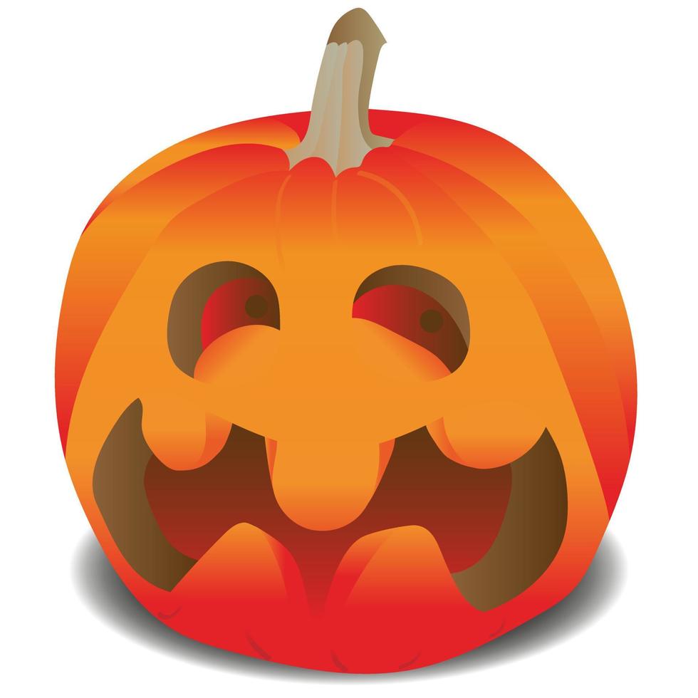A frightened pumpkin with a fiery glow inside. Vector isolated illustration on white background. Traditional decoration, halloween celebration symbol