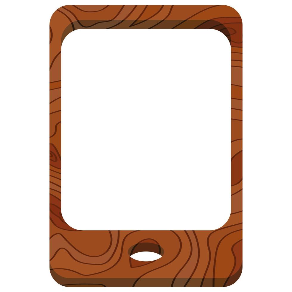 Smartphone icon. Carved from wood in cartoon style, isolated on white background vector