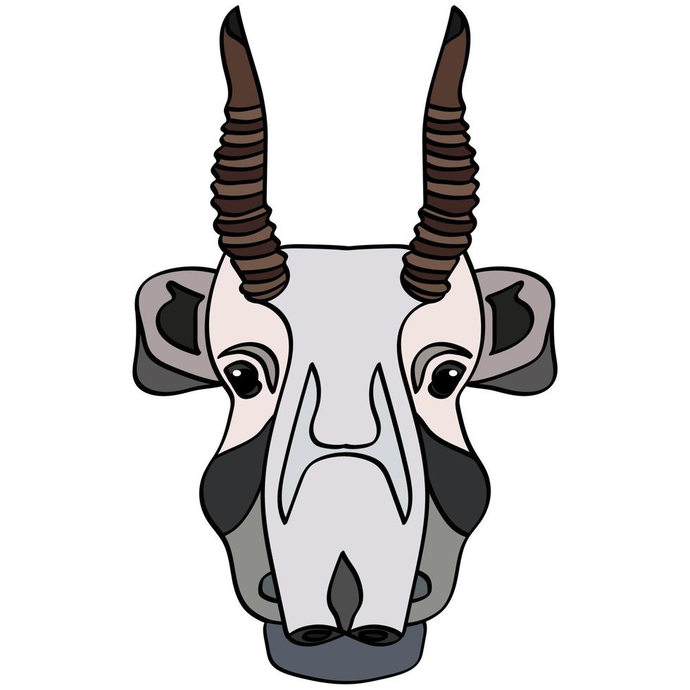 Saiga head. Portrait of wild cattle, animal. Isolated on a white background. Design element for logo, poster, card, banner, emblem, t-shirt. Vector illustration.