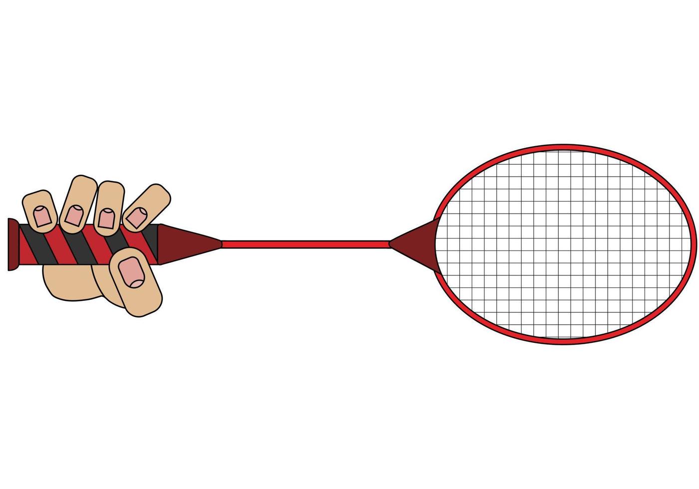 Hand holding badminton racket, isolated on white background in cartoon style in vector graphic