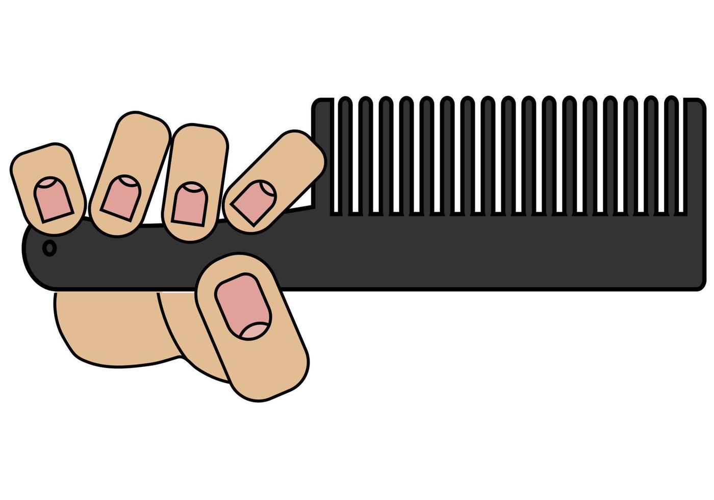 The hand is holding a comb. Isolated on white background in cartoon style in vector graphic