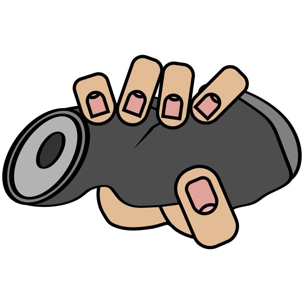 Hand holding crumpled jar on white background in cartoon style vector