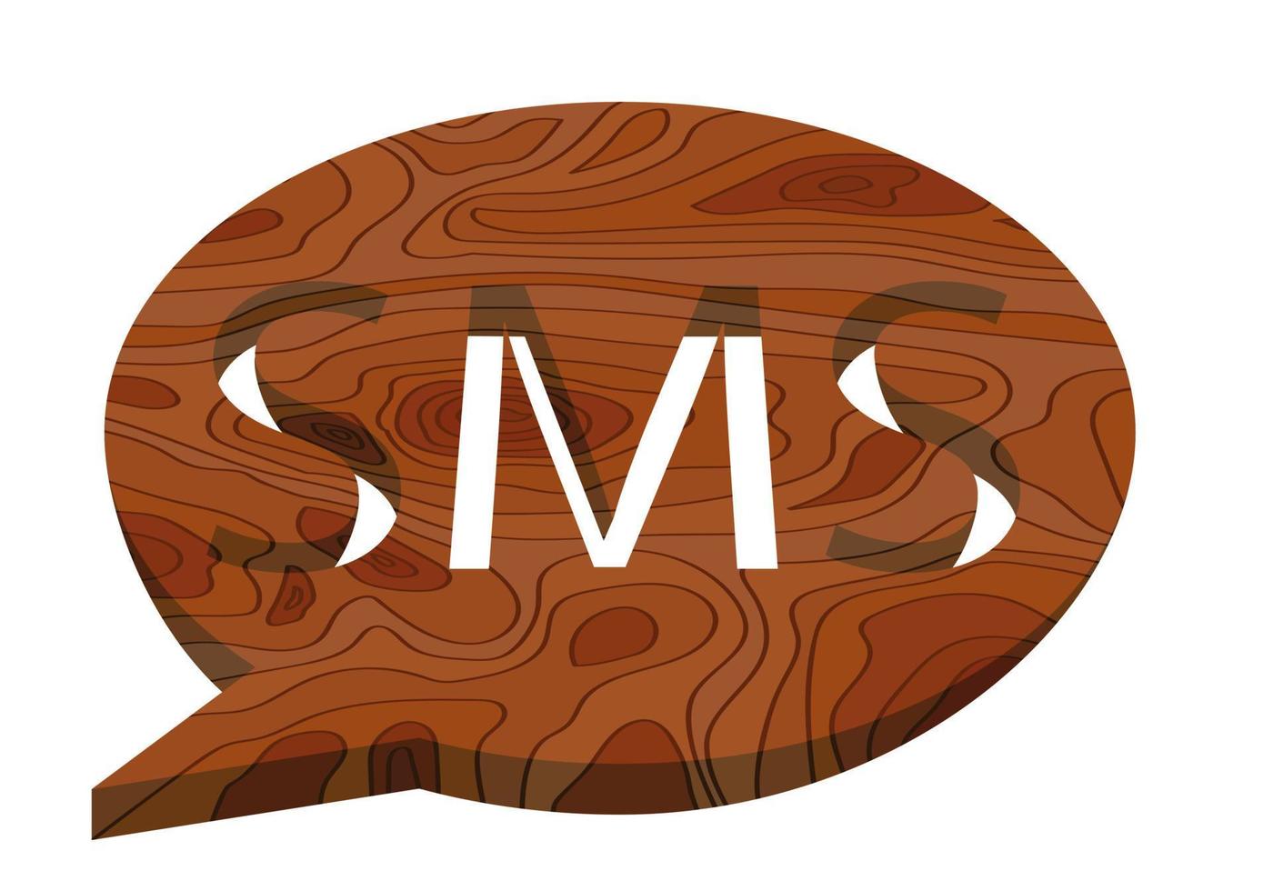 SMS received icon. Carved from wood in cartoon style, isolated on white background vector