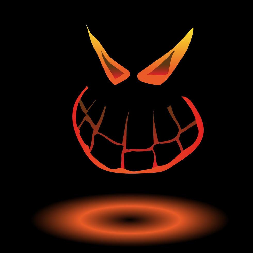 Glowing pumpkin with a wicked smile. Vector illustration on a black background. Cartoon style, halloween
