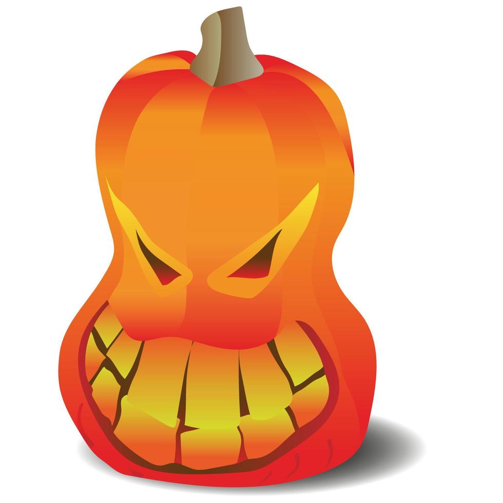 una calabaza con una sonrisa malvada y un resplandor ardiente en su interior. ilustración vectorial aislada sobre fondo blanco. decoración tradicional, símbolo de celebración de halloween vector