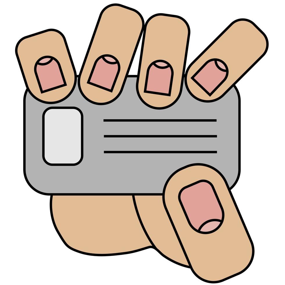 la mano sostiene un pasaporte. pase de empleado ilustración aislada de tarjeta de crédito sobre fondo blanco en estilo de dibujos animados. vector