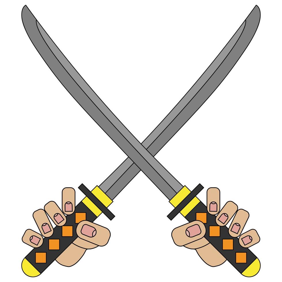 espadas katana en las manos, imagen aislada en fondo blanco en estilo de dibujos animados en gráfico vectorial vector