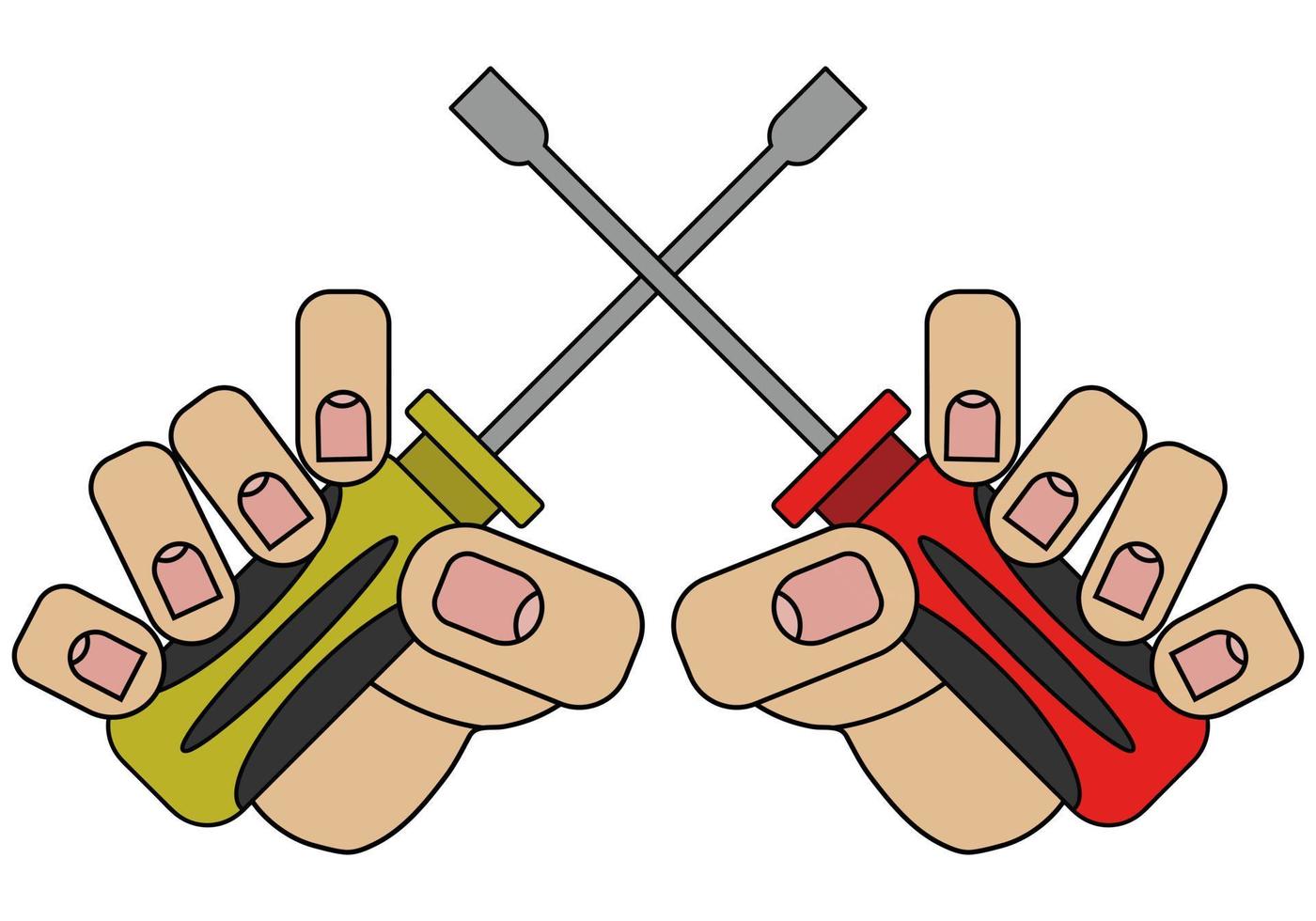 screwdrivers in hands, the picture is isolated on a white background in cartoon style in vector graphics