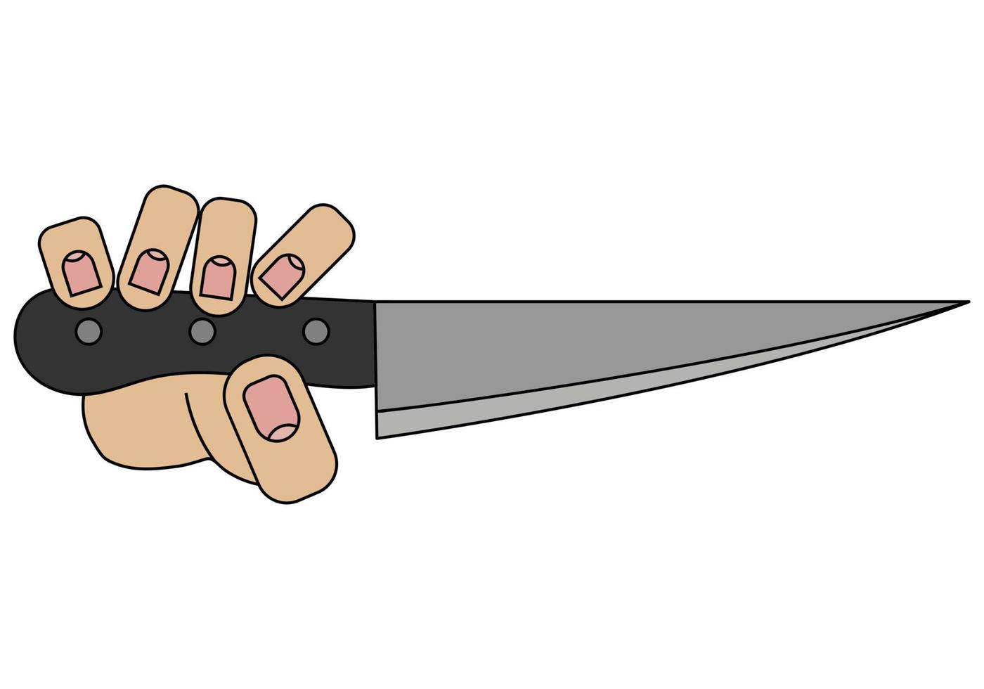 Hand holding a knife, isolated on white background in cartoon style in vector graphic